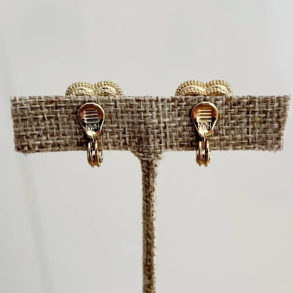 Vintage NWH Rhinestone Heart Clip On Earrings